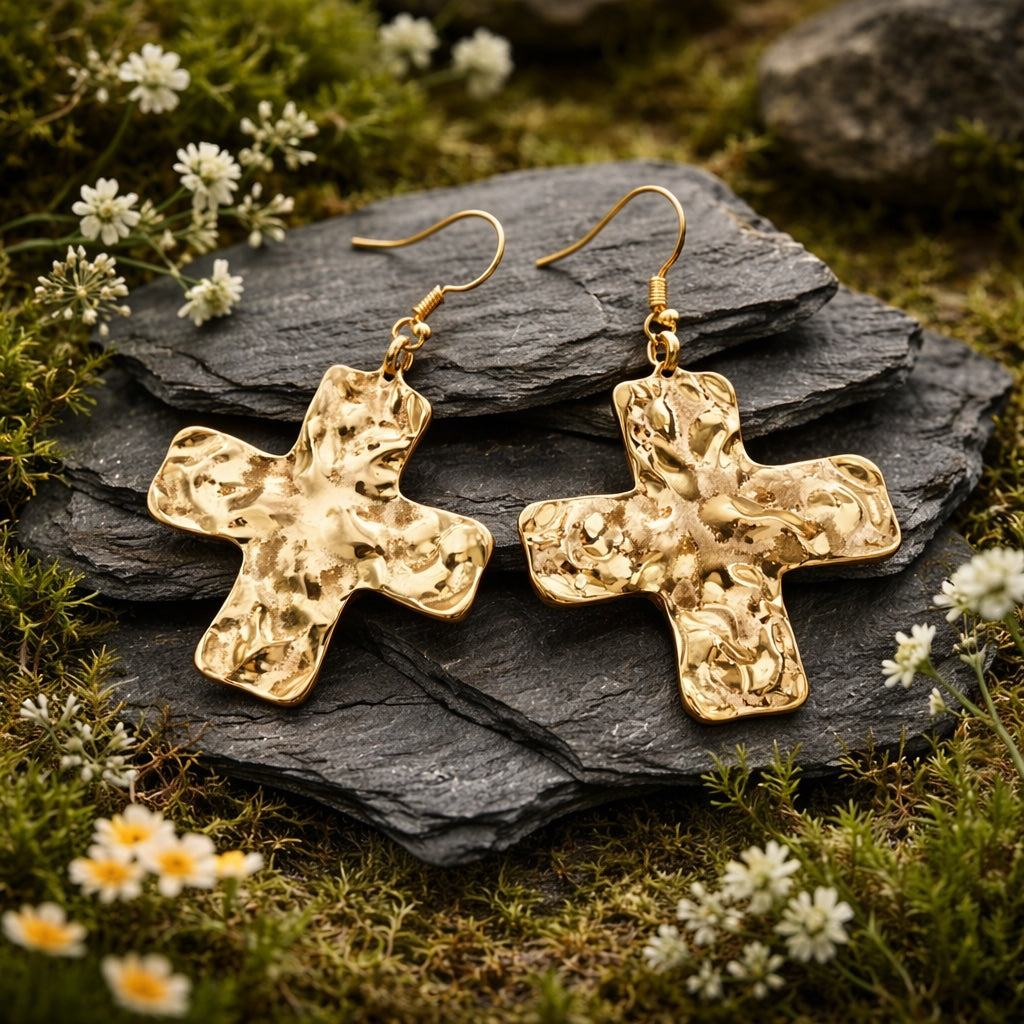 Gold Cross Earrings