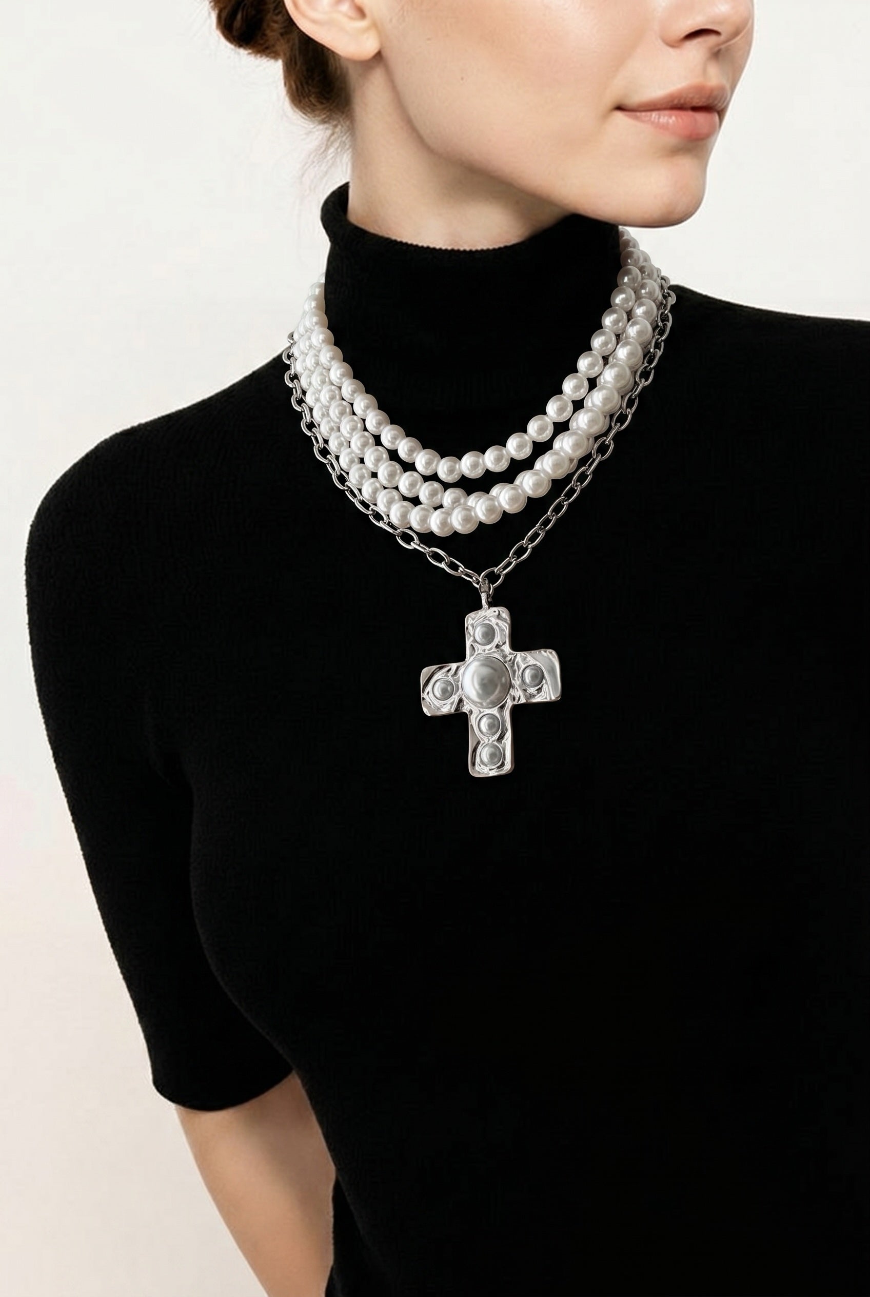 Pearl Gold Cross Silver