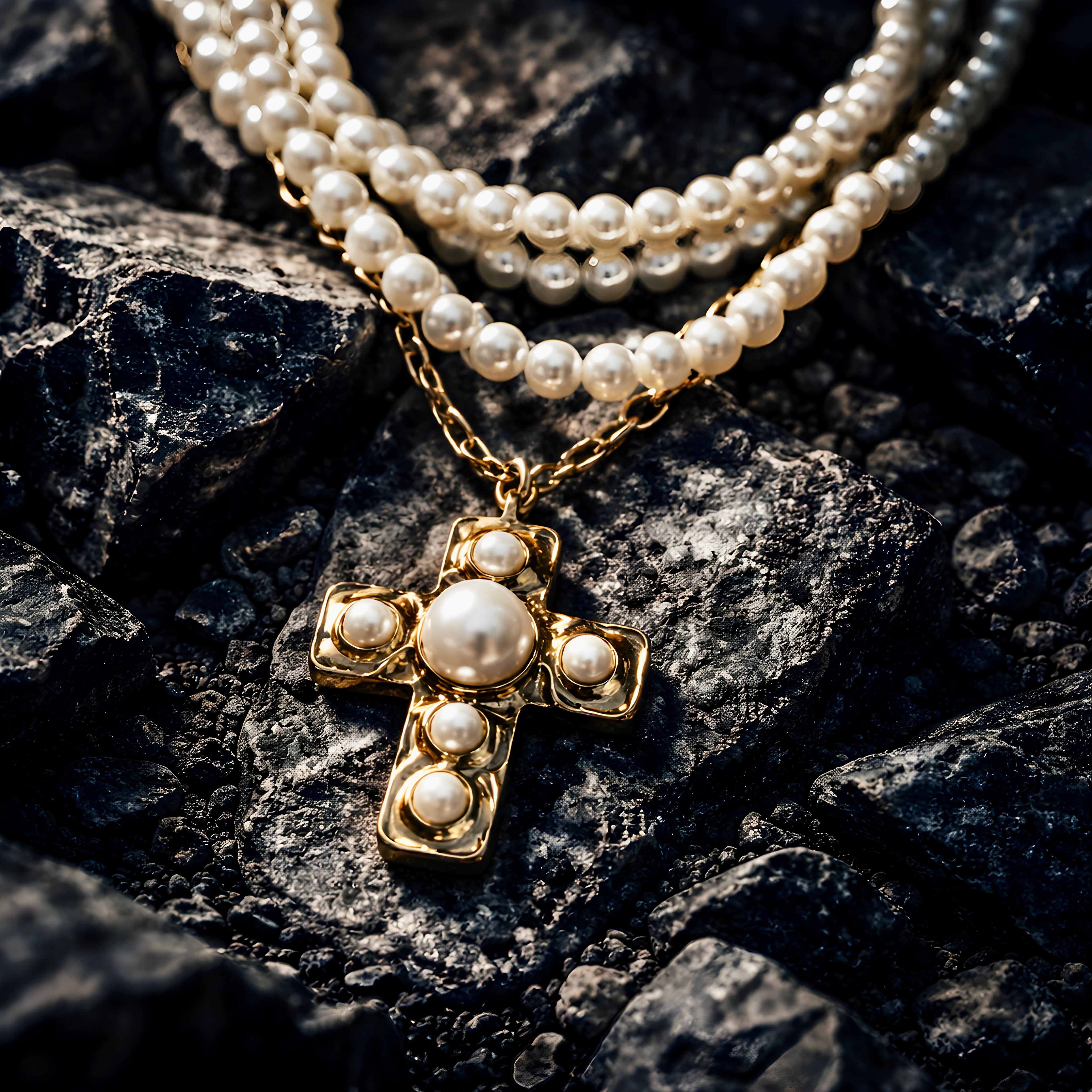Pearl Gold Cross Gold